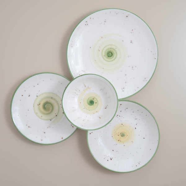 24 Pieces Sea Galaxy Porcelain Dinner Set - Green / Light Yellow / Cream