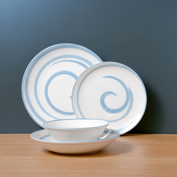 24 Pieces Sea Porcelain Dinner Set - Blue / Cream