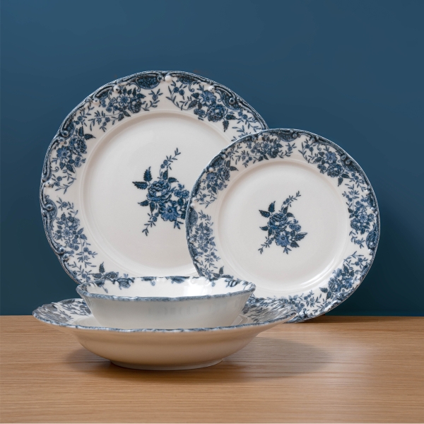 24 Pieces Liana Porcelain Dinner Set - Navy Blue / Cream