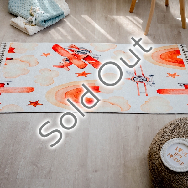 Mango Fly High 120 x 180 cm Cotton 3D Printed Decorative Carpet - Salmon / Burnt Orange / Off White