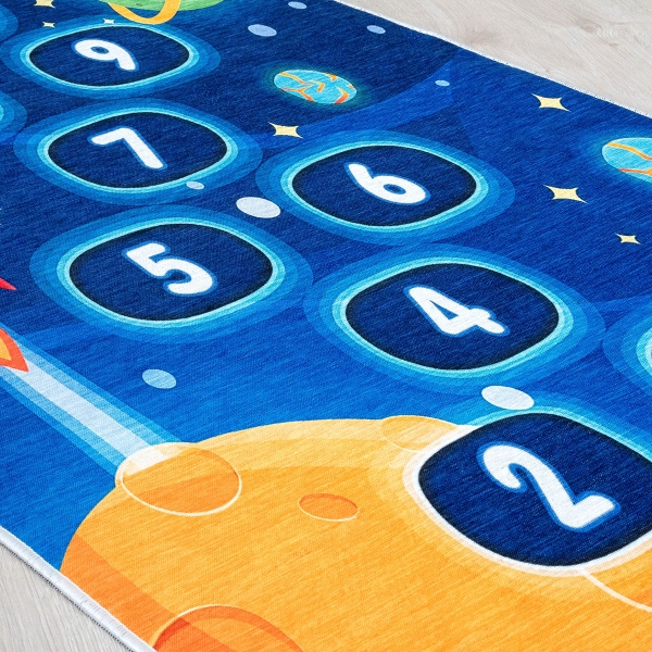 Mango Space Hopscotch 80 x 150 cm Cotton 3D Printed Decorative Carpet - Midnight Blue / Navy Blue / Orange / Yellow