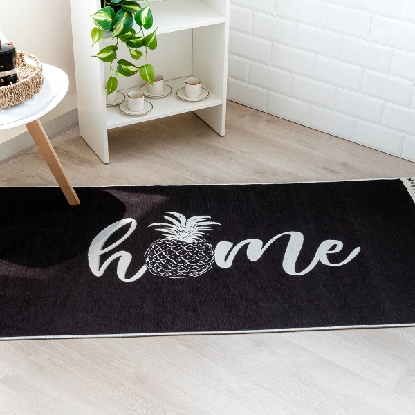 Mango Home 120 x 180 cm Cotton 3D Printed Decorative Carpet - Black / White
