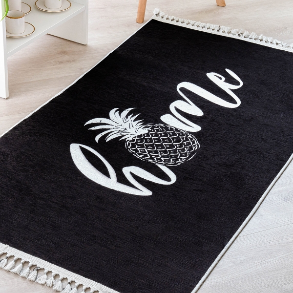 Mango Home 80 x 200 cm Cotton 3D Printed Decorative Carpet - Black / White