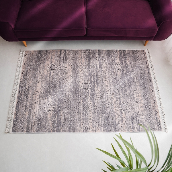 Mango Sevilla 120 x 180 cm Cotton 3D Printed Decorative Carpet - Grey / Stone / Beige