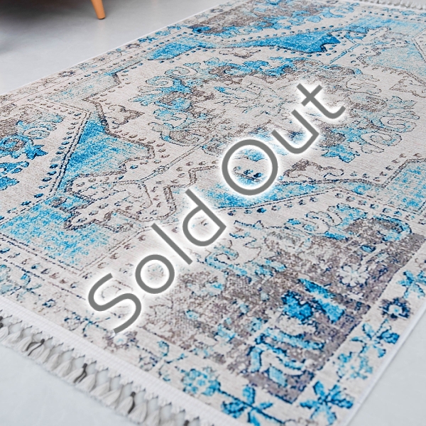 Mango Ensley 80 x 150 cm Cotton 3D Printed Decorative Carpet - Blue / Beige / Mink