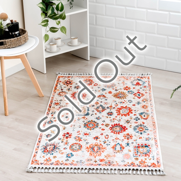 Mango Helena 200 x 290 cm Cotton 3D Printed Decorative Carpet - Orange / Cream / Indigo / Beige