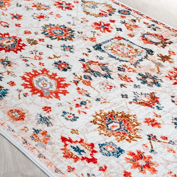 Mango Helena 80 x 150 cm Cotton 3D Printed Decorative Carpet - Orange / Cream / Indigo / Beige