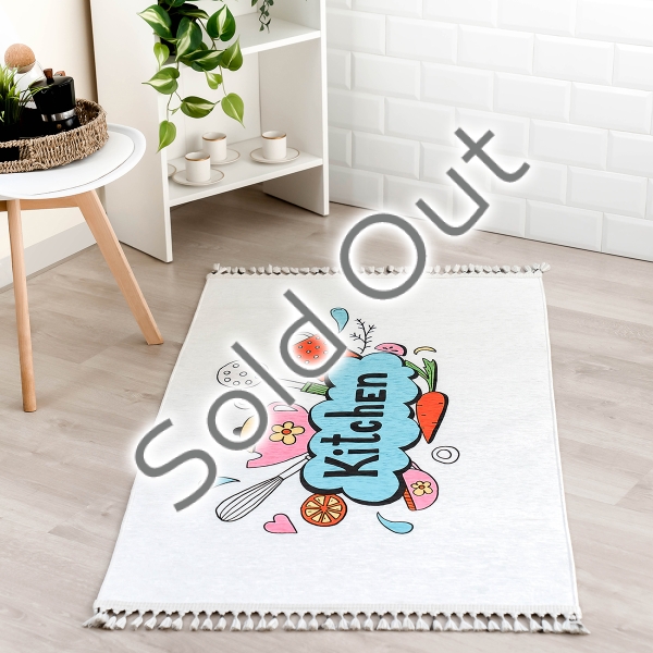 Mango Kitchen Stuff 120 x 180 cm Cotton 3D Printed Decorative Carpet - Off White / Pink / Blue / Orange