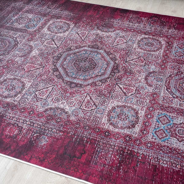 Mango Zakhraf 160 x 230 cm Cotton 3D Printed Decorative Carpet - Claret Red / Black / Blue