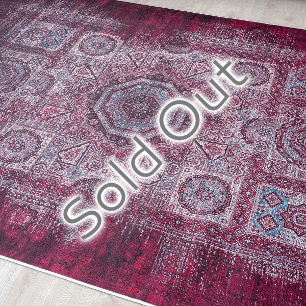 Mango Zakhraf 160 x 230 cm Cotton 3D Printed Decorative Carpet - Claret Red / Black / Blue