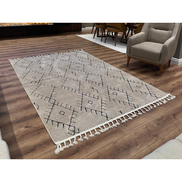 Colina 120 x 180 cm Zymta Decorative Machine Carpet - Light Brown / Dark Grey
