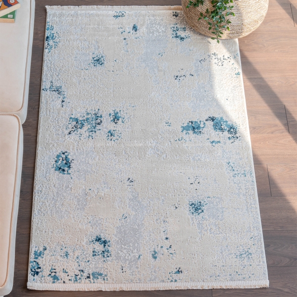 Paris Grassy 160 x 230 cm Zymta Winter Carpet - Beige / Petrol Blue