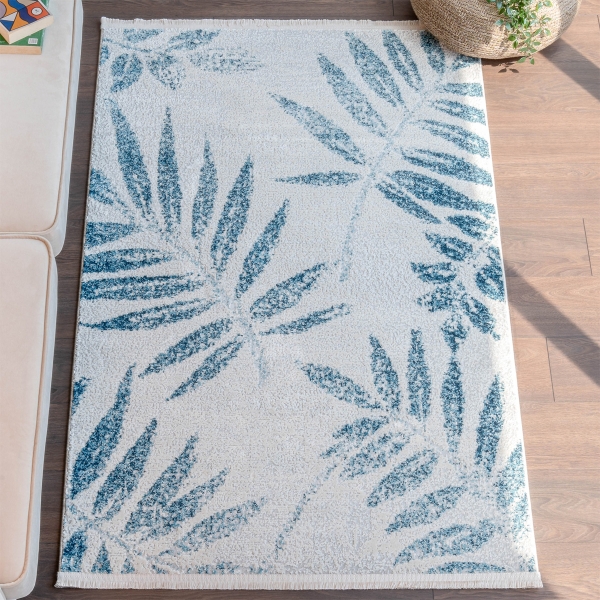 Paris Leaves 80 x 150 cm Zymta Winter Carpet - Light Grey / Turquoise