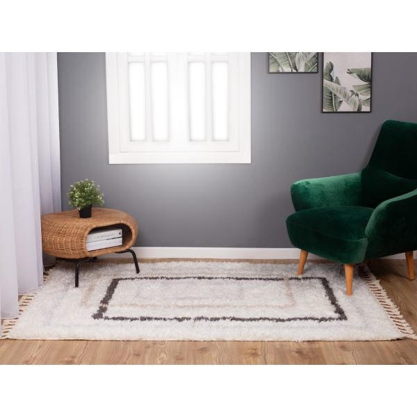 Bohemian Rectangles 200 x 300 cm Zymta Winter Carpet - Off White / Dark Grey / Light Grey / Light Beige