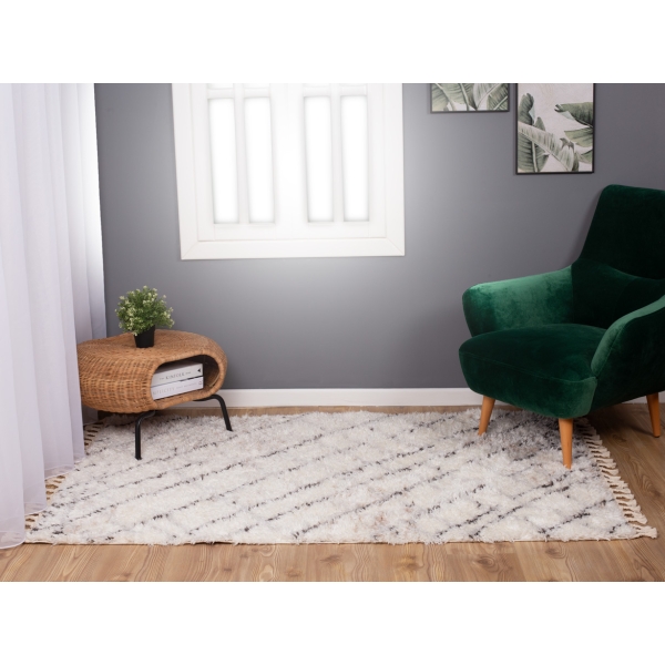 Bohemian Lozenges 160 x 230 cm Zymta Winter Carpet - Off White / Dark Grey / Light Grey / Light Beige