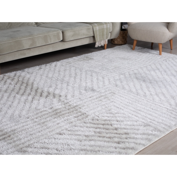 Bella Diagon 160 x 230 cm Zymta Winter Carpet - Cream / Light Grey