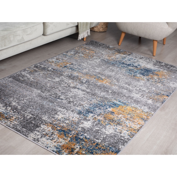 Eco Fogy 200 x 300 cm Zymta Winter Carpet - Dark Grey / Orange / Navy Blue