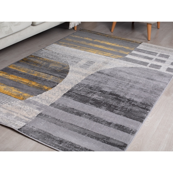 Eco Calix 80 x 300 cm Zymta Winter Carpet - Mustard / Anthracite / Ecru / Grey