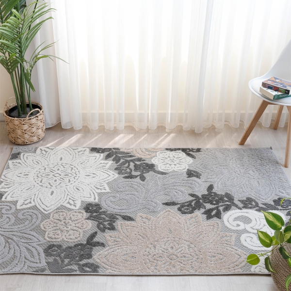 Madagascar Sun Flower 200 x 300 cm Zymta Decorative Carpet - Grey / White / Anthracite / Beige
