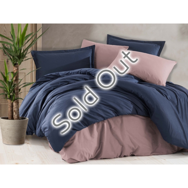 6 Pieces Plain Cotton Double Duvet Cover Set 200 x 220 cm - Navy Blue / Light Brown