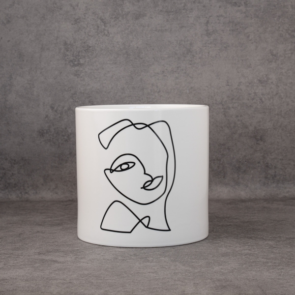 Face Ceramic Pot 14.5 x 15 cm - White