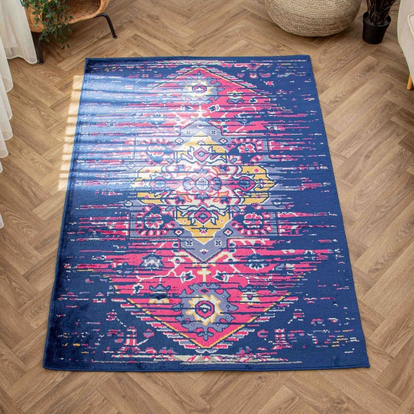 Amsterdam Dunka 120 x 180 Cm Zymta Winter Carpet - Navy Blue / Dark Pink / Purple