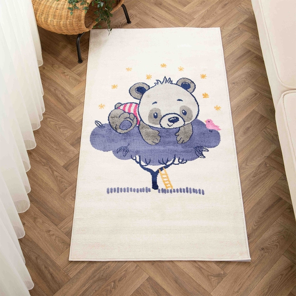 Amsterdam Baby Bear 80 x 150 Cm Zymta Kids Winter Carpet - Off white / Grey / Navy Blue