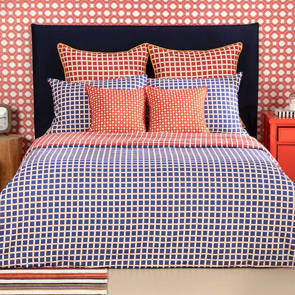 2 Pieces Tessellation Cotton Single Duvet Cover Set 160 x 220 Cm - Red / Navy Blue