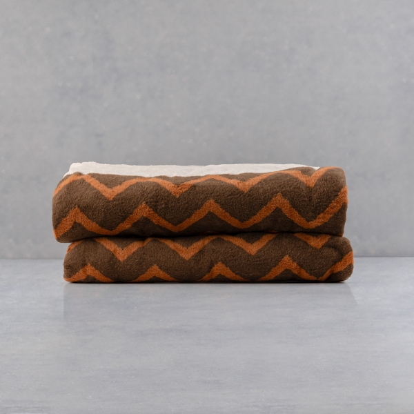 Zigzag Double Blanket 180 x 220 cm - Off White / Brown / Dark Orange