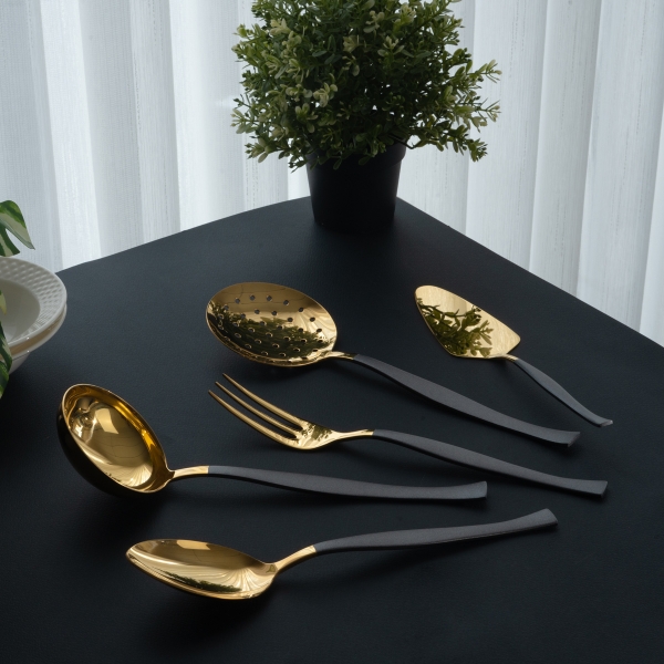 5 Pieces Elegant Service Set - Gold / Grey