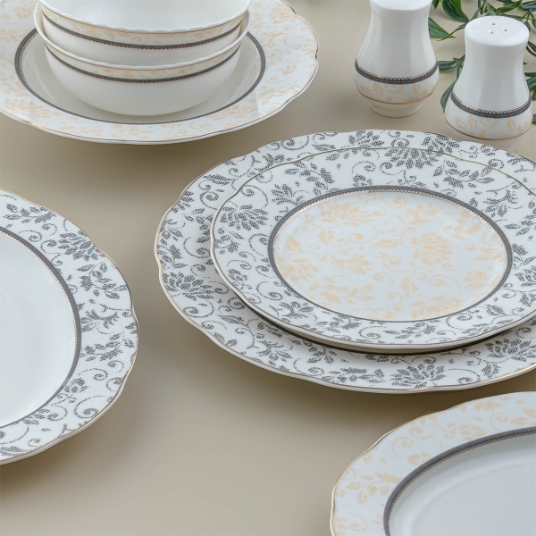 53 Pieces Olympos Bone Dinner Set - White / Gold / Anthracite