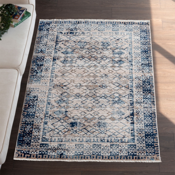 Rome Prisma 300 x 400 cm Zymta Winter Carpet - Beige / Navy Blue / Blue / Salmon