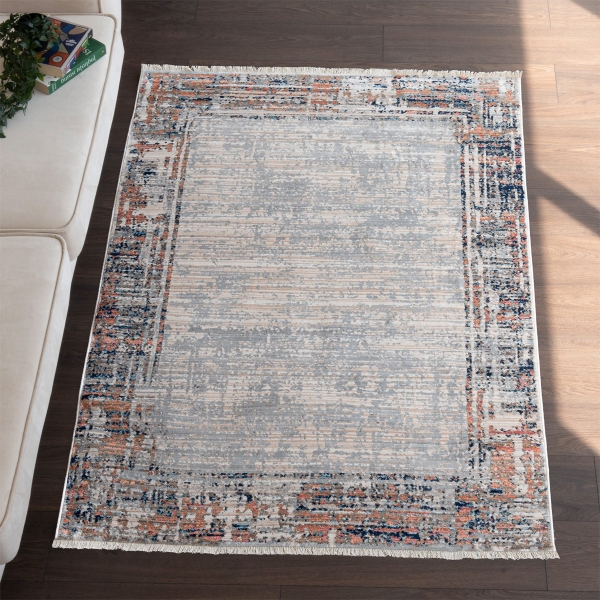 Rome Chaos 80 x 100 cm Zymta Winter Carpet - Light Beige / Salmon / Navy Blue / Grey