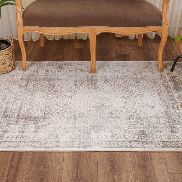 Tokyo Aztec 80 x 100 cm Zymta Winter Carpet - Ecru / Brown / Beige / Grey