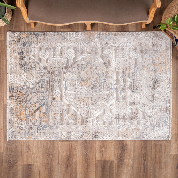 Tokyo Frilly 80 x 100 cm Zymta Winter Carpet - Dark Beige / Ecru / Grey / Brown