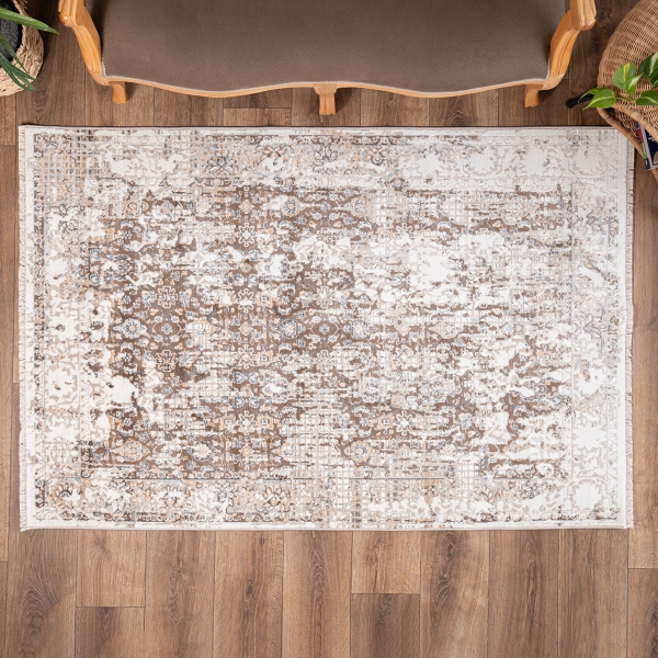 Tokyo Daisy 120 x 180 cm Zymta Winter Carpet - Ecru / Brown / Beige / Grey