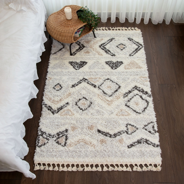 Bohemian Shiba 80 x 150 cm Zymta Winter Carpet - Off White / Dark Grey / Light Beige / Light Grey