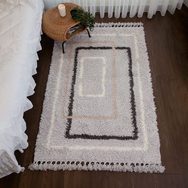 Bohemian Rectangles 80 x 150 cm Zymta Winter Carpet - Light Grey / Off White / Dark Grey / Light Beige