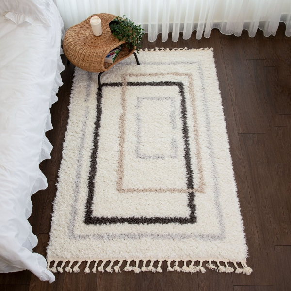 Bohemian Rectangles 160 x 230 cm Zymta Winter Carpet - Off White / Dark Grey / Light Grey / Light Beige