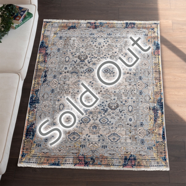 Rome Frost 200 x 300 cm Zymta Winter Carpet - Grey / Navy Blue / Yellow / Light Brown