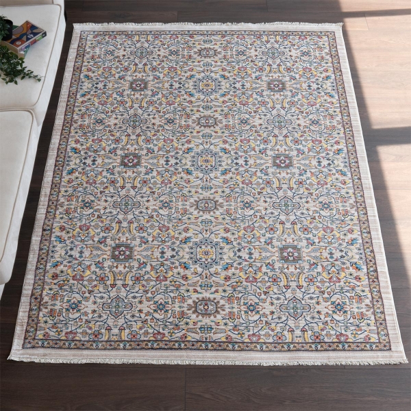 Rome Bloom 80 x 100 cm Zymta Winter Carpet - Light Beige / Blue / Pink / Yellow