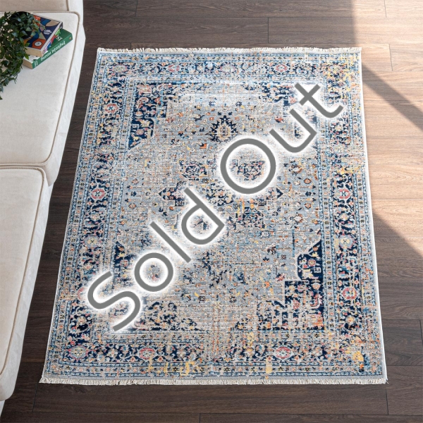 Rome Floret 300 x 400 cm Zymta Winter Carpet - Navy Blue / Grey / Blue / Yellow