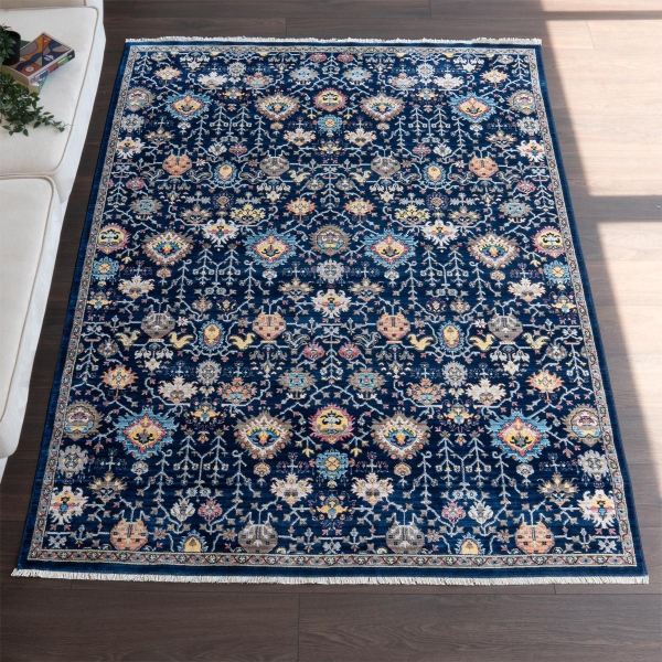 Rome Nima 160 x 240 cm Zymta Winter Carpet - Navy Blue / Light Brown / Blue / Pink