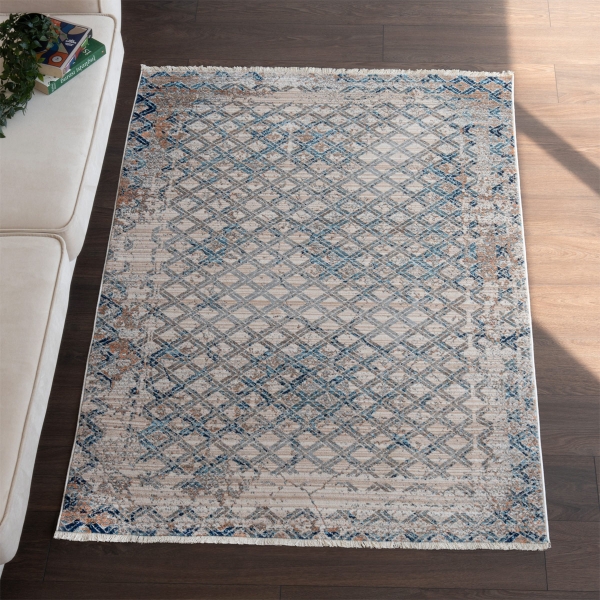 Rome Mini Lozenges 300 x 400 cm Zymta Winter Carpet - Light Beige / Turquoise / Orange / Grey