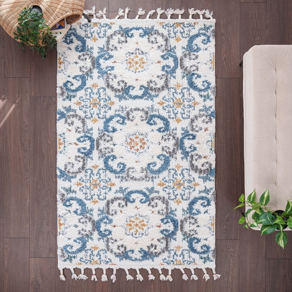 Barcelona Rosette 150 x 230 cm Zymta Winter Carpet - Blue / Cream