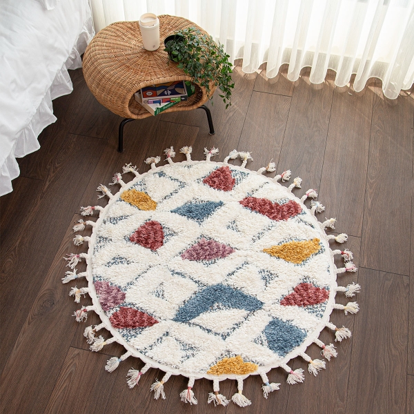 Barcelona Vector 100 x 100 cm Round Zymta Winter Carpet - Cream / Yellow