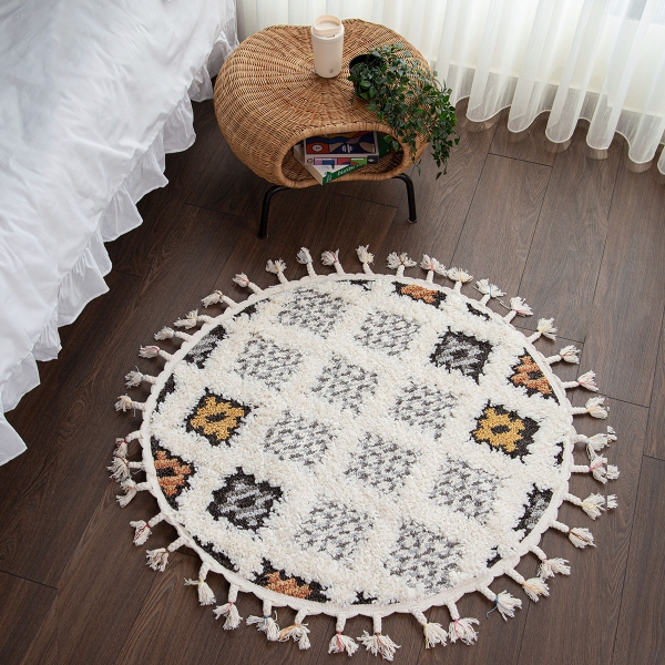 Barcelona Lozzo 100 x 100 cm Round Zymta Winter Carpet - Yellow / Cream