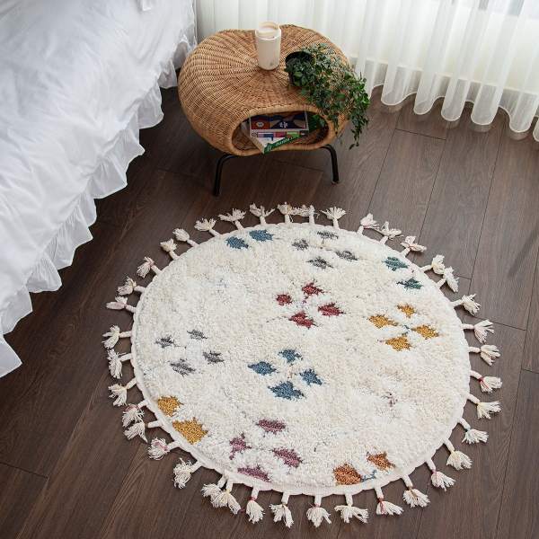 Barcelona Florets 100 x 100 cm Round Zymta Winter Carpet - Cream / Yellow / Cherry / Petrol Blue