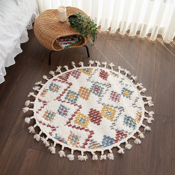 Barcelona Bolona 100 x 100 cm Round Zymta Winter Carpet - Cherry / Cream