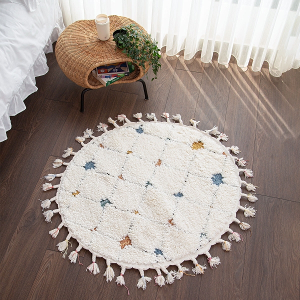 Barcelona Holo 100 x 100 cm Round Zymta Winter Carpet - Yellow / Cream